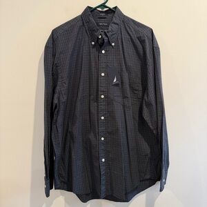Nautica Plaid Button Down Shirt‎ black/gray size L